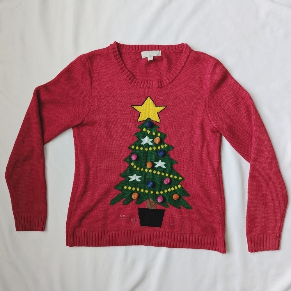 Ugly Christmas Sweater Red with Tree, Women's size XL